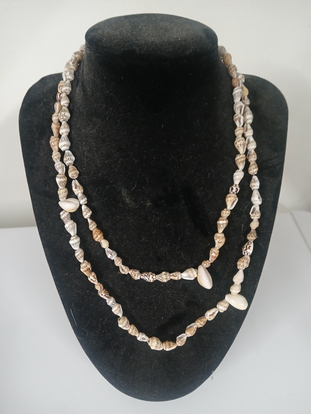 Natural Shell Bead Layered Necklace - Cream and Tan